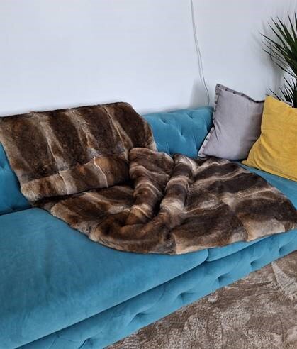 Echtfellplaid Hasen Kanin gerupft, natur, 140x200 cm